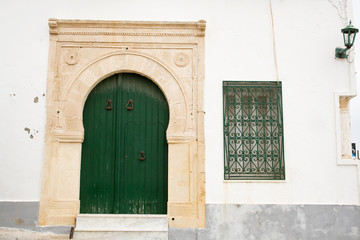 Locked Wooden Front Door of the Old House in Mahdia, Tunisia