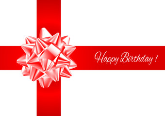 Template greeting card with realistic red bow.