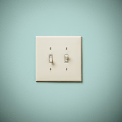 Double Lightswitch on Blue Green Aqua Teal Wall On and Off