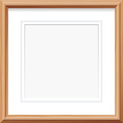 Wooden frame with square mat and french lines. Vector illustration.