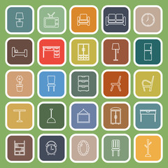 Furniture line flat icons on green background