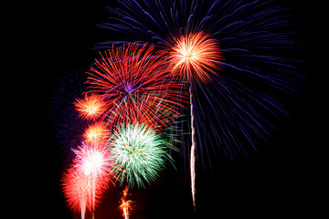 Beautiful fireworks on the black sky