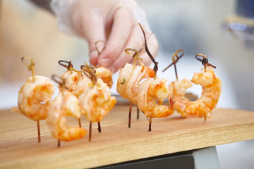 fried shrimp on skewers