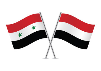 Syrian and Yemen flags. Vector illustration.