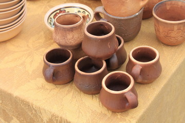 ecological clay pottery ceramics sold in market