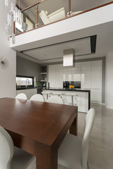 Wooden table in dining room