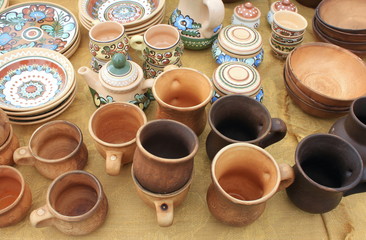 ecological clay pottery ceramics sold in market