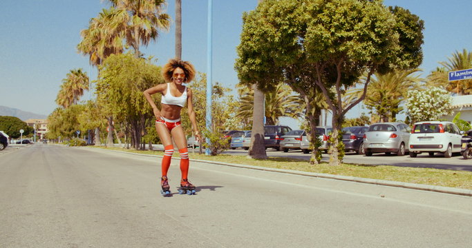 Retro Stylized Sexy Girl On Roller Skates