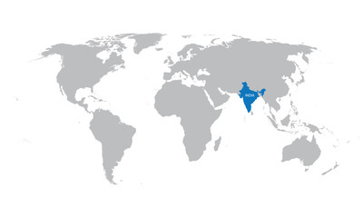 Fototapeta na wymiar world map with indication of India