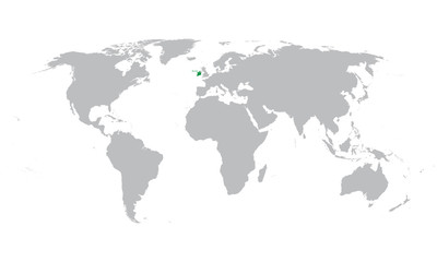 Fototapeta na wymiar world map with indication of Ireland