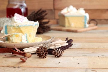 White cream cake delicious and drink red water mix soda