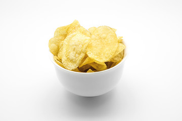Potato chips bowl isolated on white