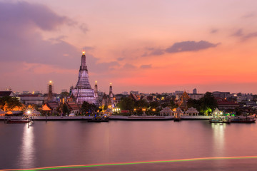 Fototapeta na wymiar Wat Arun Buddhist religious places in twilight time, Bangkok, Thailand