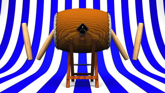 Asian Drum And Sticks On Blue White Background
