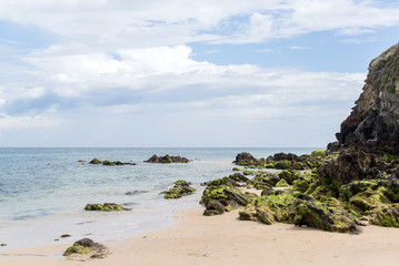 Fototapeta na wymiar deserted beach along the wild coast of a brittany island