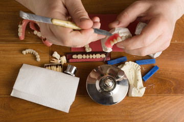 place of work of the dental technician with hands