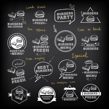 Burgers set of icons menu, vector illustration.