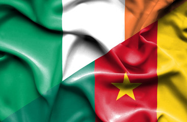 Waving flag of Cameroon and Ireland