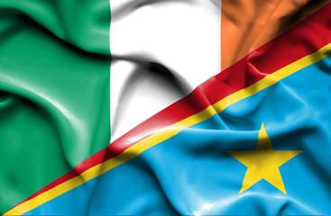 Waving flag of Congo Democratic Republic and Ireland