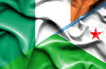 Waving flag of Dijbouti and Ireland