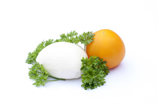Mozzarella, tomatoes, parsley, clipping path included