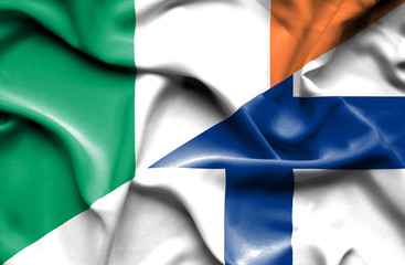 Obraz premium Waving flag of Finland and Ireland