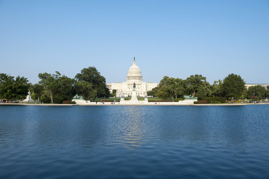 Capitol Building Washington DC USA scenic view with reflecting pond from the Mall