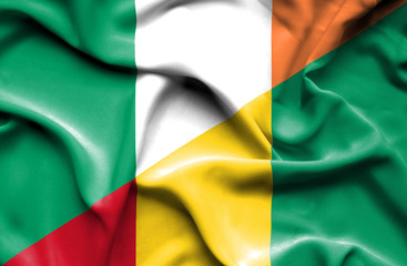 Waving flag of Guinea and Ireland