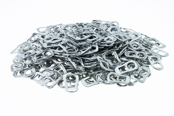 Ring pull aluminum of cans on white background