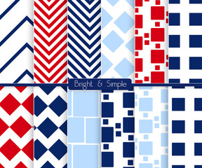 Bright and simple red dark and light blue squares pattern set