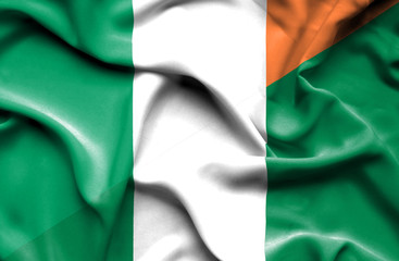 Obraz premium Waving flag of Nigeria and Ireland