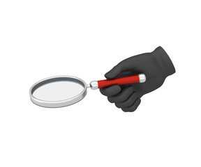 Hand in a white glove holding a loupe. 3d render. White backgroun
