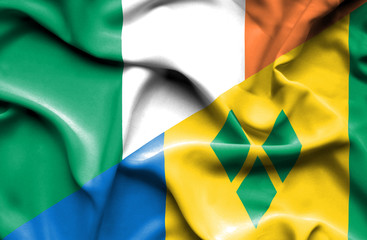 Waving flag of Saint Vincent and Grenadines and Ireland