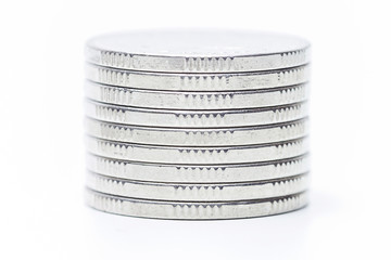 Money coins pile isolate on white background,saving and business growth concept