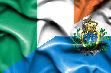 Waving flag of San Marino and Ireland
