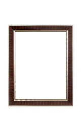 Ancient wooden photo frame isolated on white background.