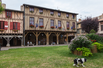 Wooden houses on the square in Mirepoix