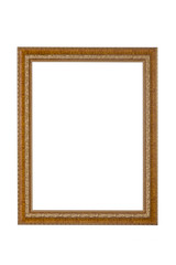 Ancient wooden photo frame isolated on white background.
