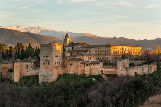 Beautiful Alhambra palace and surrounding mountains in Granada, Spain