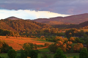 Evening, summer sky in Kaczawskie Mountains, Poland.