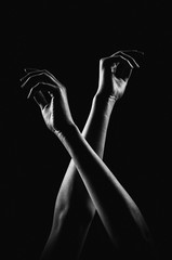 Obraz premium The outline of a beautiful female hand on a black background
