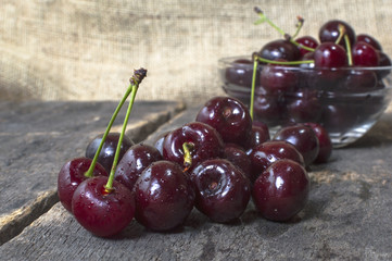 Sweet cherry on table, organic food.