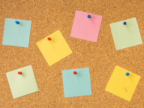 cork board seven pinned post it files