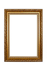 Fototapeta premium Ancient wooden photo frame isolated on white background.