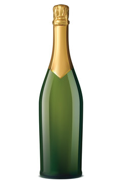 Champagne bottle with gold foil isolated on white. Vector illust