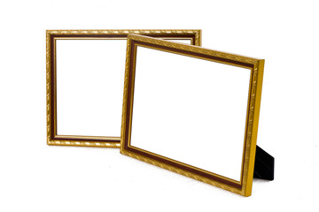 Ancient wooden photo frame isolated on white background.