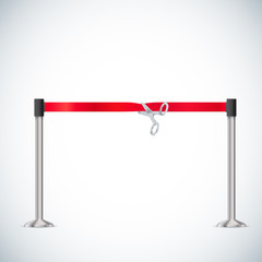 Obraz premium vector illustration of Scissors cut the red ribbon, isolated on