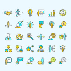 Set of thin line color people icons for business and finance