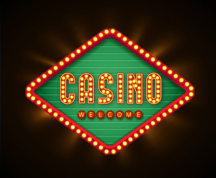 vector illustration of llustartion of retro casino glowing banne