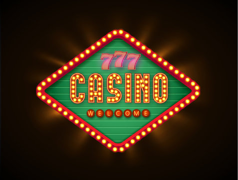 vector illustration of llustartion of retro casino glowing banne